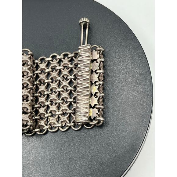 Vintage Wide Sterling Silver Chainmail Mesh 115g Ornate Clasp Statement Bracelet - Picture 9 of 15
